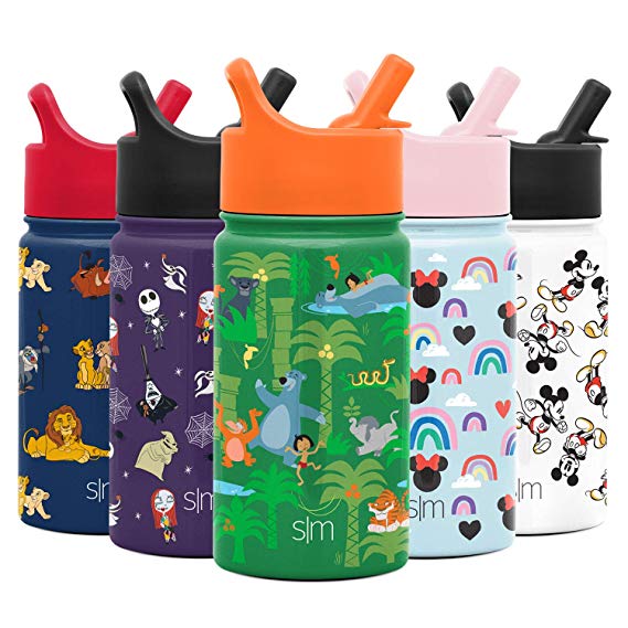 Simple Modern 14oz Disney Summit Kids Water Bottle Thermos with Straw Lid - Dishwasher Safe Vacuum Insulated Double Wall Tumbler Travel Cup 18/8 Stainless Steel - Disney: Jungle Book