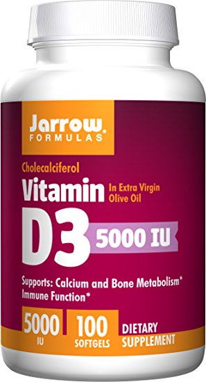 Jarrow Formulas Vitamin D3 5000 IU Softgels, Supports Calcium and Bone Metabolism, 100 Softgels