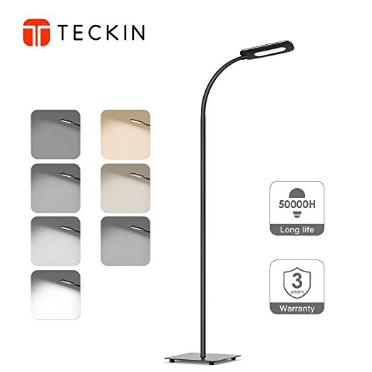 LED Floor Standing Lamp ,TECKIN Dimmable Touch Control Floor Light, 3 Color Temperatures & 4 Levels Brightness, 1000 Lumens & 50,000 Hours Lifespan bedside Lamp for Living Room & Bedroom