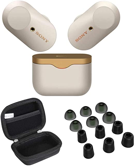 Sony WF-1000XM3 True Wireless Noise-Canceling Earbud Headphones (Silver) with Hardshell Travel/Storage case and Noise Isolating Memory Foam & Silicone Tips Bundle (3 Items)