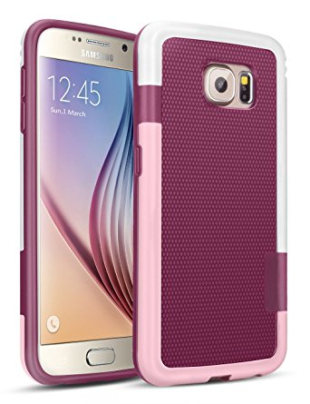 Galaxy S6 Case, TILL(TM) 3 Color Hybrid Dual Layer Shockproof Case [Extra Front Raised Lip] Soft TPU & Hard PC Bumper Protective Case Cover for Samsung Galaxy S6 S VI G9200 GS6(White, Pink & Red)