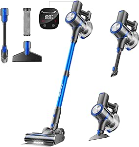 FABULETTA 38000Pa Cordless Vacuum Cleaner, Stick Vacuum with up to 50 Mins Run Time, 450W Lightweight Vacuum with LED Display and V-Shaped Anti-Tangle Floor Brush, 1.5L Removable Dust Container