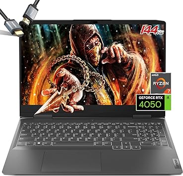 Lenovo LOQ 15.6 Gaming Laptop 2023 - RTX 4050 - FHD IPS Display 144Hz - AMD Ryzen7 7840HS - G-SYNC - Wi-Fi 6 - Backlit Keyboard - USB C - FHD Webcam - HDMI Cable (32GB DDR5 RAM |1TB PCIe SSD)