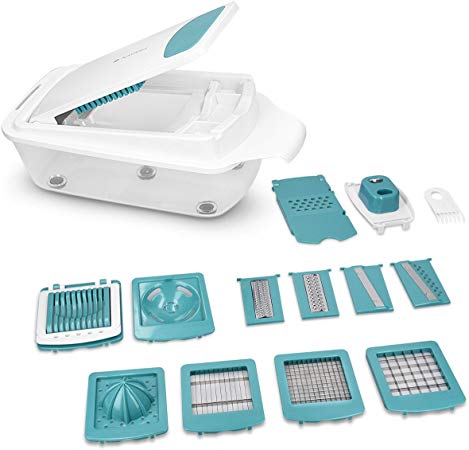 Navaris Mandoline Vegetable Slicer - 18 Piece Manual Adjustable Kitchen Food Cutter Julienne Chopper, Grater, Dicer, Shredder w/Stainless Steel Blade