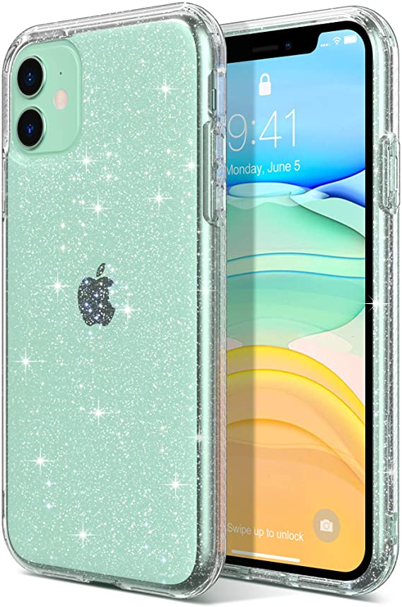 ULAK iPhone 11 Case, Ultra Clear Glitter Hybrid Protective Case Slim Fit Transparent Anti-Scratch Shock Absorption TPU Bumper Cover Designed Phone Case for iPhone 11 6.1'' (2019), Glitter