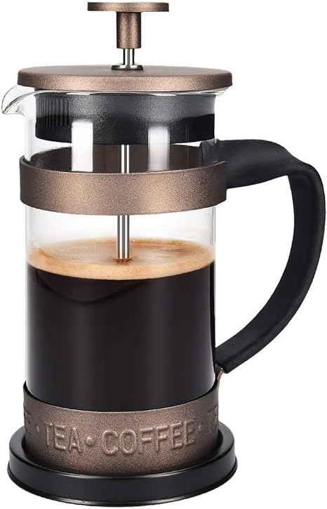 Navaris Retro French Press Coffee Maker (12 oz) - Stainless Steel Coffee Press Tea Maker with Plunger, Filter, Durable Borosilicate Glass Beaker