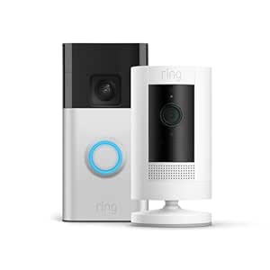 Nouvelle Ring sonnette vidéo sans fil (Battery Video Doorbell)   Ring Caméra extérieure sans fil (Stick Up Cam) | Installation facile (5 min) par soi-même | Essai Ring Home gratuit 30 j.