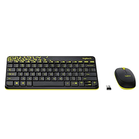 Logitech MK240 Nano Wireless Keyboard and Mouse Combo,12 Function Keys 2.4GHz Wireless, 1000DPI,Spill-Resistant Design, PC/Mac-Black/Chartreuse Yellow