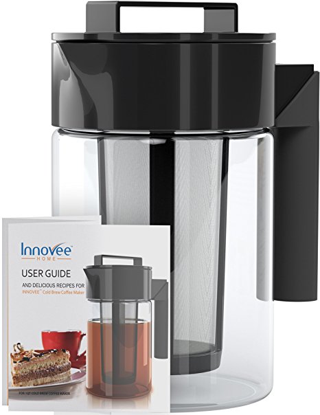 Innovee Cold Brew Coffee Maker – Premium 1 Quart Cold Coffee Brewer With Delicious Recipes & Bonus Infuser – Makes 4 Servings - For Hot And Iced Coffees or Tea
