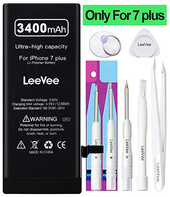 3400mAh High Capacity Replacement Battery For iPhone 7 Plus, LeeVee 0 Cycle Li-Polymer Replacement Battery Compatible with iPhone 7 Plus with Repair Tools Kits, Adhesive Strips & Instruction