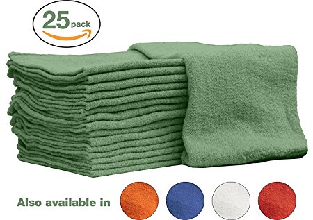 Auto-Mechanic Shop towels, Rags by Nabob Wipers 100% Cotton Commercial Grade Perfect for your Home Garage & Auto (14x14 inches, 25 Pack, (Green)
