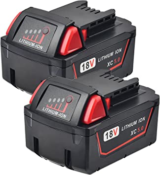 TIMESETL 2 Pack 18V 5.0Ah M18 Battery Replacement for Milwaukee 48-11-1850, Replacement for Milwaukee M18 Cordless Power Tools 18V XC Lithium Battery 48-11-1852 48-11-1850 48-11-1862 48-11-1812