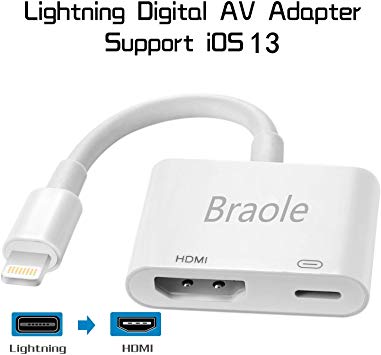 Compatible with iPhone to HDMI Adapter/iOS Phone HDMI Adapter, Braole Digital AV Adapter Support 1080P HDTV Converter, HDMI Connector, Compatible with iPhone Max XR, 11 Pro XS 9 8 7 6 Plus/Pad/Pod