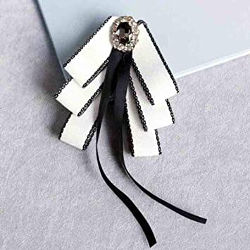 lace Bow tie Bowknot Brooches Pins Ribbon Vintage Cravat Collar Bow Brooch for School Shirt Dress Jewelry Necktie (white/BV01)