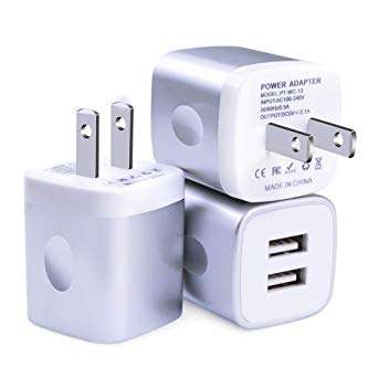 USB Wall Charger, FiveBox 3Pack Dual Port 2.1A Wall Charger Base Brick Block Charging Cube Plug Phone Charger Box Compatible iPhone Xs Max/XR/X/8/7/6/6s, iPad, Samsung Galaxy S9 S8 S7 S6, Android, LG