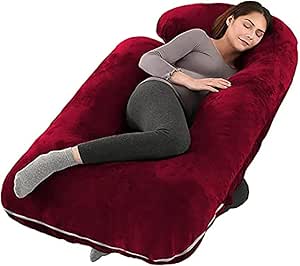 Comfortable Pregnancy Pillow for Pregnant Women - Full Body Maternity Support Pillow,JShape Velvet Cover, Adjustable Filling, Grey - Ideal for Back, HIPS, Legs, Belly, and Side Sleepers (Marron)