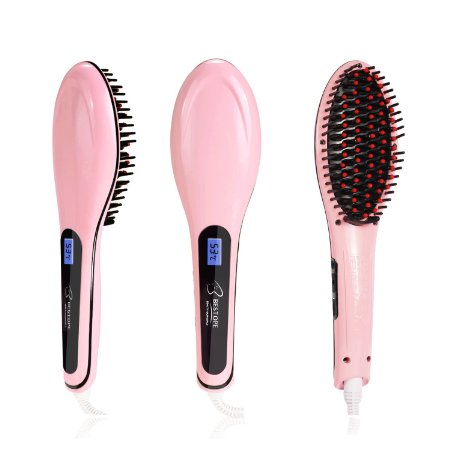 BESTOPE Hair Brush Hair Straightener Brush Electric Heating Ceramic Detangling Comb Digital Anion Hair Care, Anti-Scald Effective Silky Hair Brush