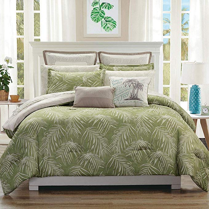 11 Piece Paradise Green/Taupe Reversible Comforter Set with Sheets King
