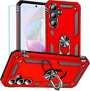 for Galaxy A35 5G Case: Samsung Galaxy A35 5G Case with HD Screen Protector - Military Grade Protective Cases with Ring for Samsung A35(Red)