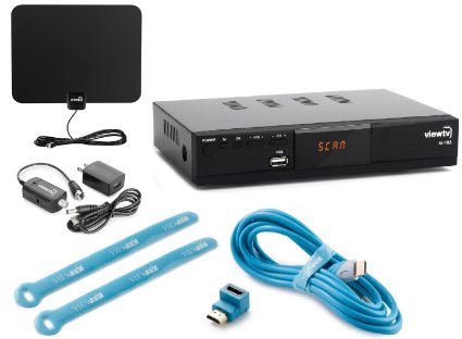 Viewtv AT-163 ATSC Digital TV Converter Box Bundle with ViewTV 50 Mile Flat HD Digital Indoor TV Antenna and HDMI Cable w Recording PVR Function  HDMI Out  Coaxial Out  Composite Out  USB Input