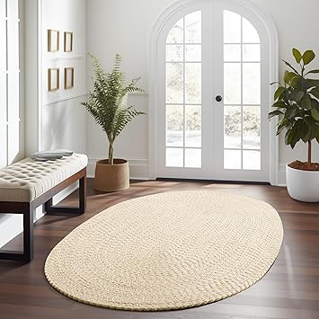 Super Area Rugs Beige Braided Rug Country Kitchen Braided Rugs - Durable Primitive Rug - Oval 4' X 6'