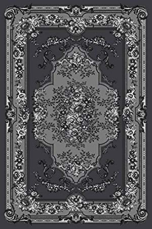 Persian-Rugs Gray White Black 5x7 (5'2x7'2) Black Isfahan Area Rug Oriental Carpet Large N.