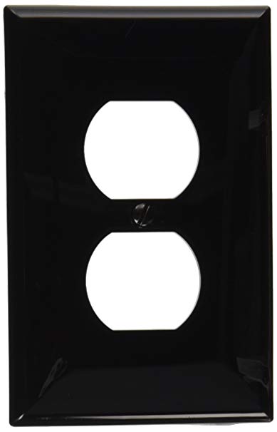 Leviton PJ8-E 1-Gang Duplex Receptacle Wallplate, Midway Size, Black