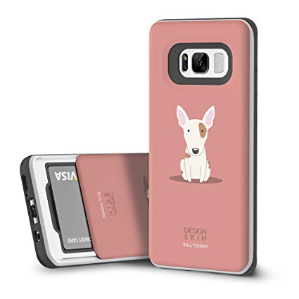 DesignSkin Slider Galaxy S8 Case with Slim Triple Layer Wallet Design Shockproof Bumper Cushion Card Slot Holder for Galaxy S8 Fashionable Smartphone Accessory Card Holder (Bull Terrier)