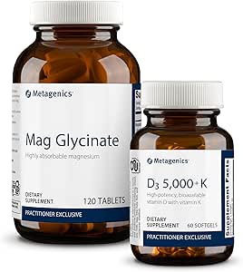 Metagenics Essential Wellness Duo: D3 5,000   K - Immune Support, Bone and Heart Health - 60 Softgels & Highly Absorbable Magnesium Glycinate for Muscles and Nervous System Support - 120 Tablets