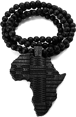 NYFASHION101 African Tribal Pattern Africa Wood Pendant 36" Wooden Bead Chain Necklace