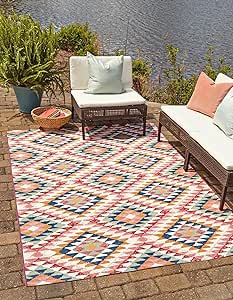 Unique Loom Outdoor Southwestern Collection Area Rug - Fethiye (5' 3" x 8' Rectangle, Multi/Gold)