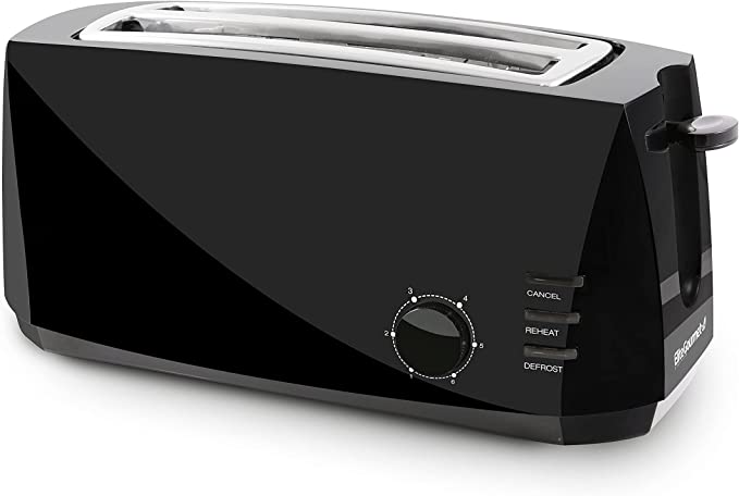 Elite Gourmet ECT4829B# Long Slot Toaster, 6 Toast Settings, Toaster Defrost, Reheat, Cancel Functions, Slide Out Crumb Tray, Extra Wide Slots for Bagel Waffles, 4 Slice, Black