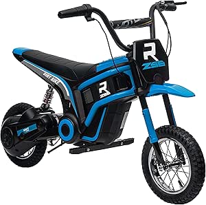 Aosom Electric Dirt Bike with Twist Grip Throttle, 24V 350W Off-Road Electric Motorcycle Up to 15 MPH with Brake, Music Horn, Rear Suspension for Ages 13  Years, Blue