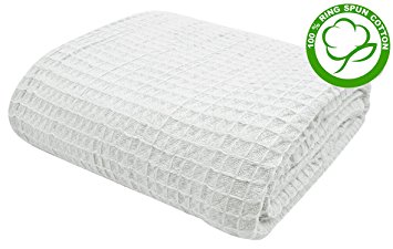 VALUE HOMEZZ 100% Soft Ringspun Cotton Thermal Blanket - Queen White Easy Care Soft Cotton Blankets Waffle Design (Queen - 90 x 90 Inches, White)