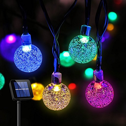 Solar String Lights 30 LED 20Ft Outdoor String Lights Waterproof Crystal Bubble Ball Fairy Lights for Garden Patio Christmas Decorations or Holiday Decorations
