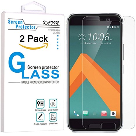 HTC 10 Screen Protector - KATIN [2-Pack] Rapidest [Bubble-Free][HD-Clear][Anti-Scratch][Anti-Glare][Anti-Fingerprint] Premium Tempered Glass Screen Protector for HTC 10