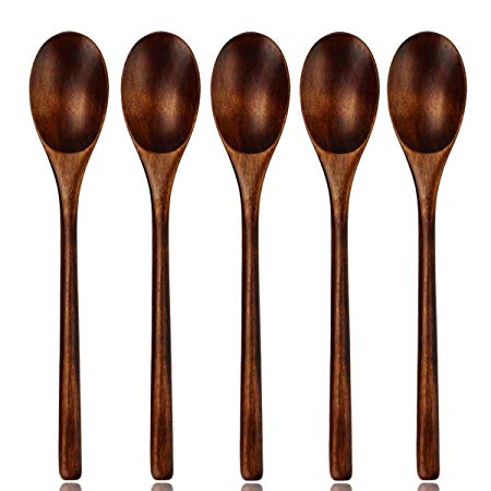SODIAL Spoons Wooden Soup Spoon 5 Pieces Eco Friendly Tableware Natural Ellip Wooden Ladle Spoon t for for Eating Mixing Stirring Cooking Coffee Demitas Tea Desrt with Ca