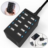 Sabrent 60 Watt 12 Amp 10-Port Family-Sized Desktop USB Rapid Charger Smart USB Charger with Auto Detect Technology for iPhone 6 5s 5c 5 iPad Air mini Galaxy S5 S4 Note 3 2 the new HTC One M8 Nexus and More Black AX-TPCS