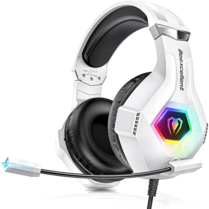 Gaming Headset for PS4 Xbox One PS5 PC, Over-Ear Gaming Headphones with Breathing RGB Light & Stereo Sound, Compatible with Switch Laptop