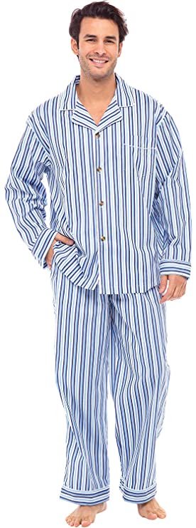 Alexander Del Rossa Men's Lightweight Button Down Pajama Set, Long Cotton Pjs