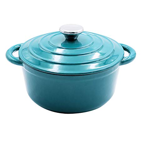 AIDEA Enameled Cast Iron Dutch Oven - 3-Quart Turquoise Blue Round Ceramic Coated Cookware French Oven with Self Basting Lid