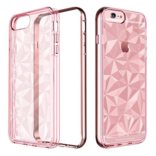 BENTOBEN iPhone 6 Plus Case, iPhone 6S Plus Case, Clear Shockproof Slim Geometric Design Hybrid TPU Chrome PC Frame Protective Phone Case for iPhone 6 Plus/6S Plus (5.5"), Rose Gold