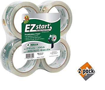 Duck Brand EZ Start Packing Tape Refill, 4 Rolls, 1.88 Inch x 54.6 Yard, Clear - Pack 2