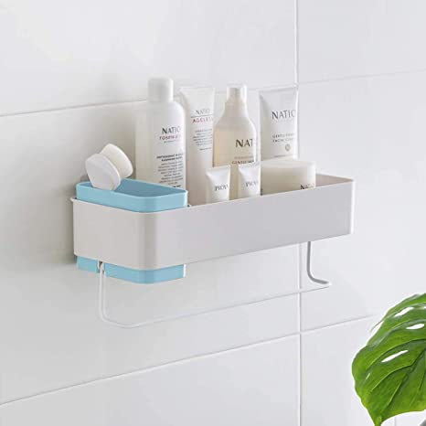 Bathroom Organizer Suction Shower Organizer Hanging Wall Caddy Shelves for Shower No Drilling Adhesive Blue
