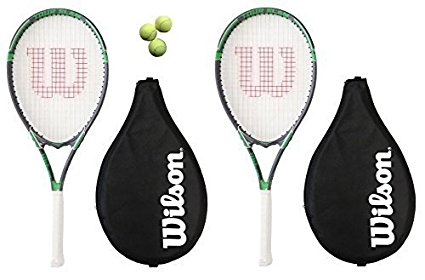 2 x Wilson Tour Tennis Rackets   Covers With Strap   3 Tennis Balls RRP £110