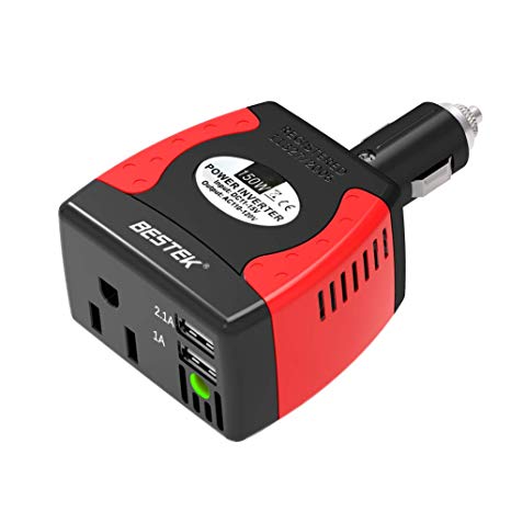 BESTEK 150W Car Power Inverter DC 12V to 110V AC Car Inverter with Dual USB Ports and AC Outlet, Car Power Converter for Charging Your Smartphones,Laptop,AC Power Inverter for Car,Adapter&Charger