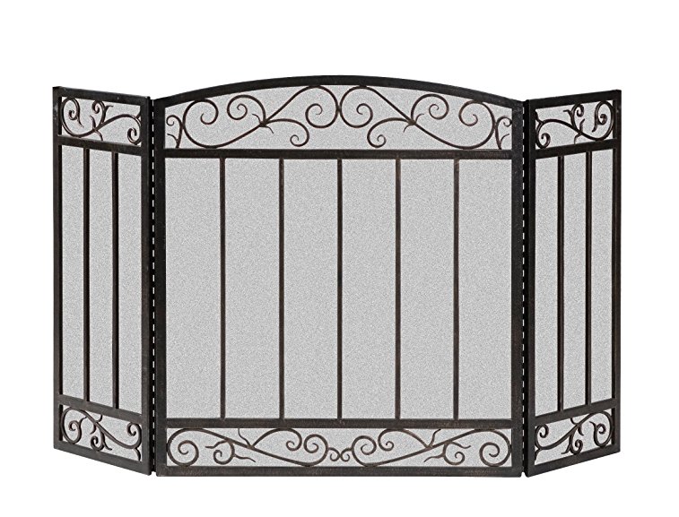 Panacea 15918 3 Panel Scroll Screen with Vertical Bars, Brushed Bronze