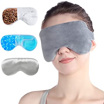 Atsuwell Eye Compress Moist Heat and Cold Therapy Sleep Eye Mask for Dry Eyes, Stye, Puffy, Migraine, Fatigue Relief, Multipurpose Eye Pillow Microwavable with Bonus Gel Pad and Silky Insert
