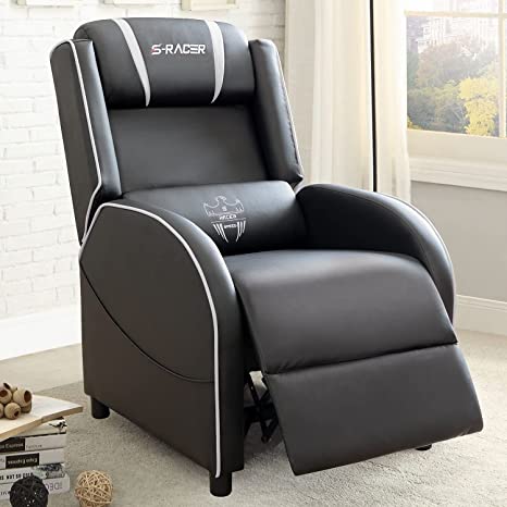 Homall Gaming Recliner Chair Racing Style Single Living Room Sofa Recliner PU Leather Recliner Seat Home Theater Seating (White, Normal)