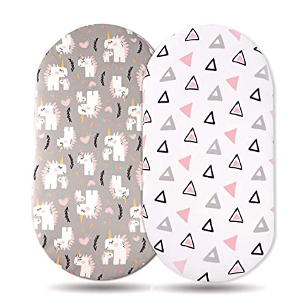 GRSSDER Stretchy Ultra Soft Fitted Bassinet Sheet Set 2 Pack, Universal Fit for Bassinets Baby Cradle Moses Basket Oval Rectangle Pad/Mattress, Dream Unicorn Bassinet Sheets for Baby Girl